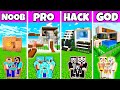 Minecraft: Family Premium Modern House Build Challenge - Noob vs Pro vs Hacker vs God