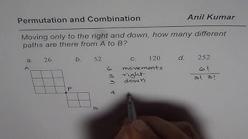Permutation with Possible Paths in Series Moving Right and Down only | Grade 11 | IITJEE