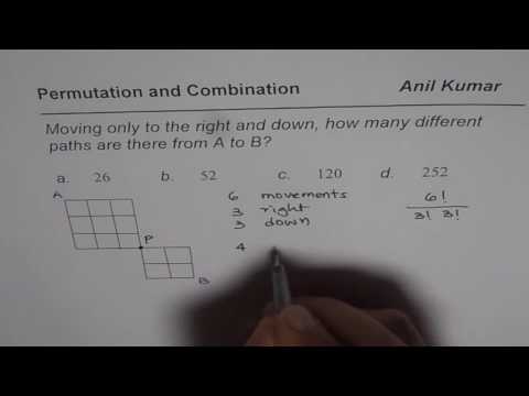 Permutation with Possible Paths in Series Moving Right and Down only | Grade 11 | IITJEE