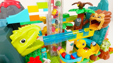 Satisfying Building Block coaster ☆ Marble Run ASMR Dinosaur Hill & Lion Tunnel Course