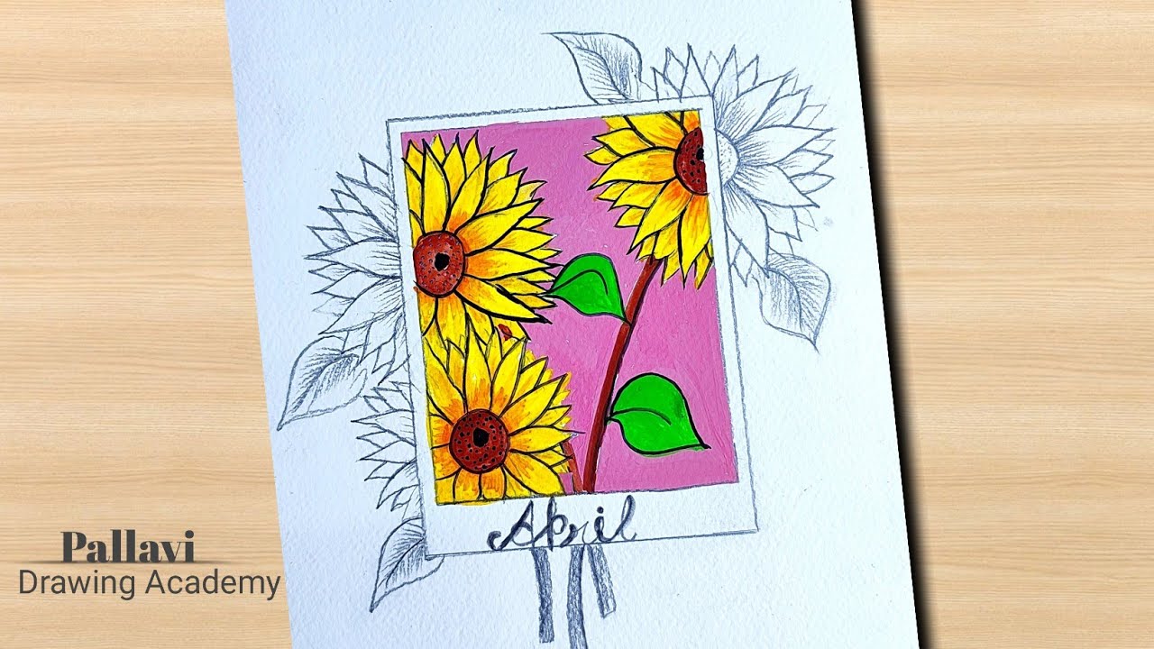 April Simple Draw April special drawing || Sunflower drawing for beginners with easy ...
