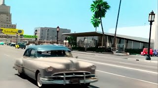 California 1950s, Driving Wilshire Blvd in color [60fps, Remastered] w/sound design added