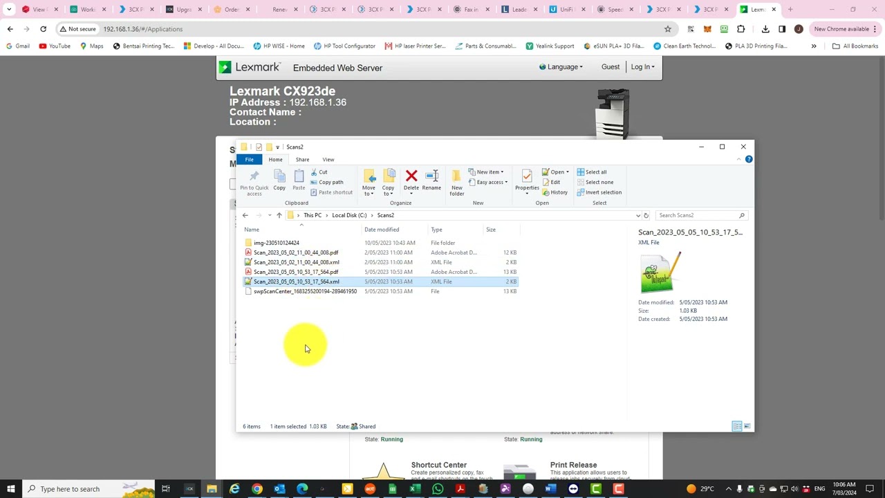 How to turn off xml files that occur when you scan to network folder on a Lexmark Photocopier