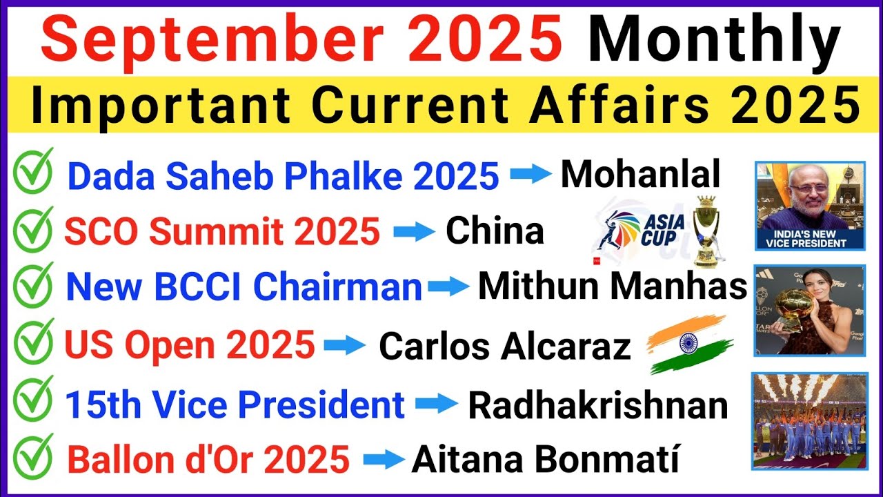 September 2025 Current Affairs | September Monthly Current Affair 2025 ...