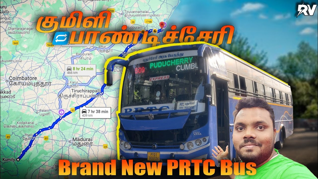 💖Kumily 🔁 Pondicherry🔥Brand New PRTC Bus🚌 Travel Vlog🚀BS-VI🚀Only 430/-(Via-Theni)#bus