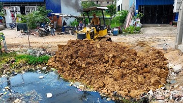 Start a Perfectly Project! Landfill on Flooded Area by Skill Driver Dozer D20A Push Soil with Trucks