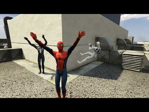 Black, white, and red Spider-Man face off against the city bullies   - venom - symbiote