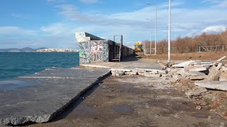 Flisvos destroyed waterfront after giant waves slam Athens