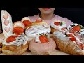 SUB)STRAWBERRY PART😍딸기 가득 도넛+크루아상+마카롱+크레이프 케이크 달콤 새콤한 디저트 먹방/KOREAN STRAWBERRY DESSERT Mukbang/いちご