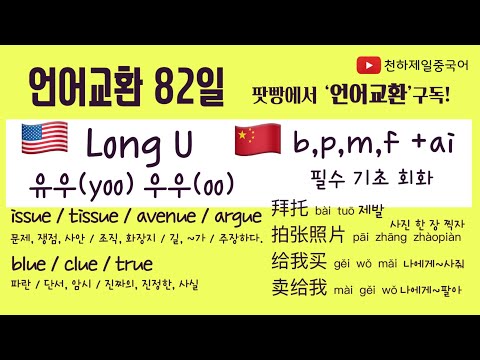 언어교환 82일【영어】롱 U 단어 및 예문 【중국어】b,p,m,f + ai 필수 회화 표현