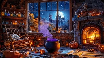 Halloween Night in a Cozy Cabin: Fireplace, Rain & Thunder | 10 Hours | 4K | No Music