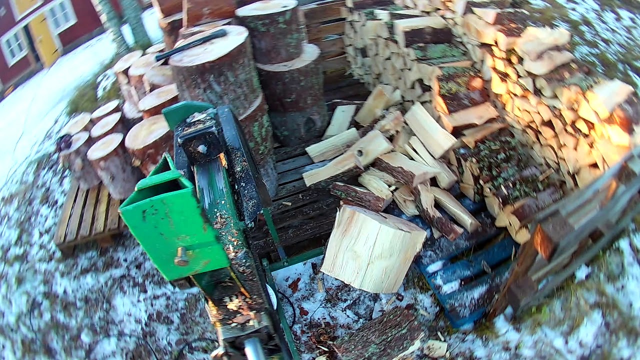 Splitting pine wood rounds YouTube