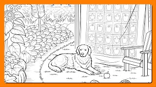 Zen Color by the Number Fall Backyard Golden Puppies & Harvest Calm #coloringbook #digitalcoloring
