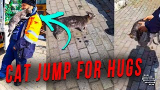 Cat Keeps Jumping on a Man for Hugs as Soon as He Lets Her Down