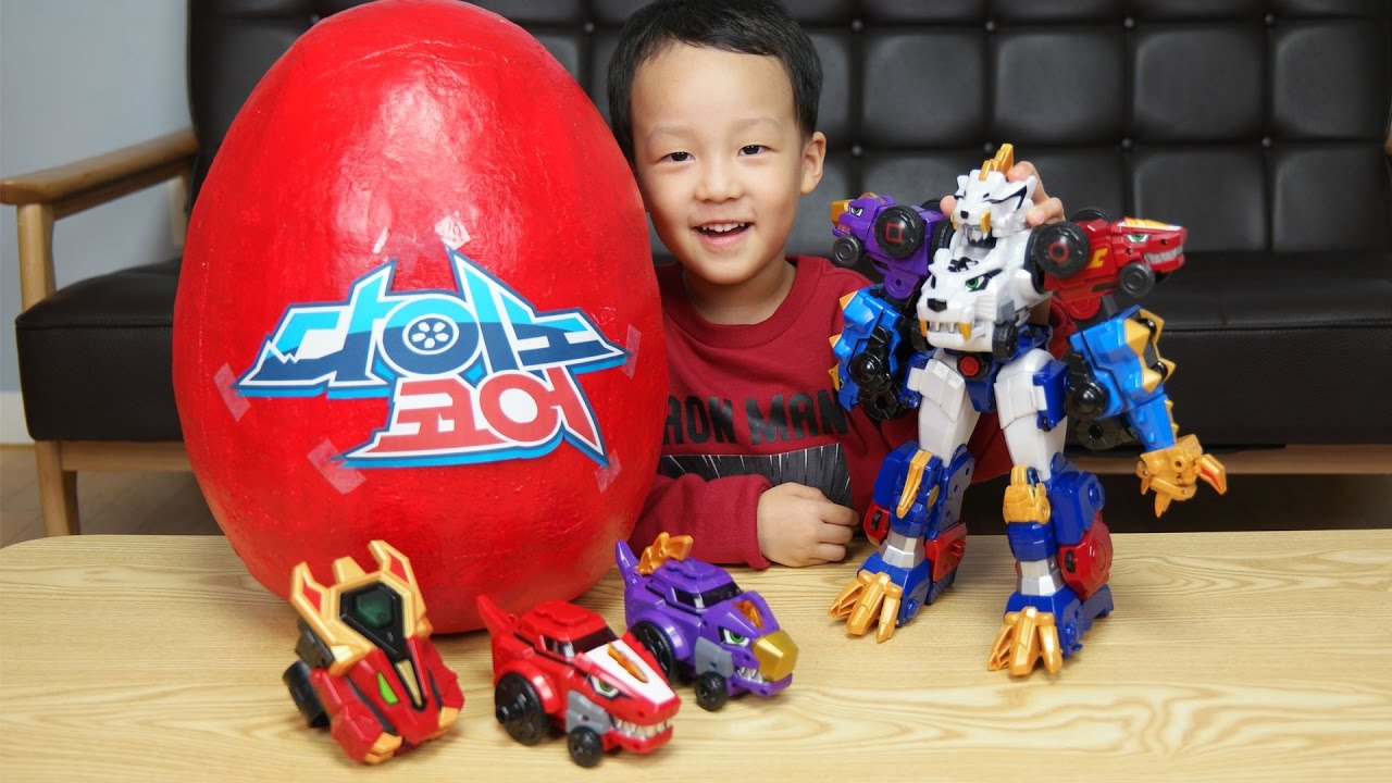 DinoCore Giant сюрприз Яйцо _ Ультра-D Buster T-Rex, Сабель тигр, Стегозавр [JJ tube]