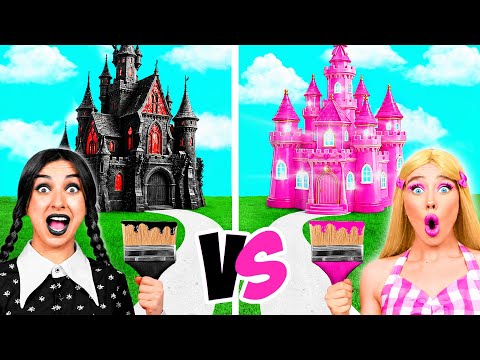 Wednesday vs Barbie One Colored House Challenge | Funny Moments by GoFun Challenge