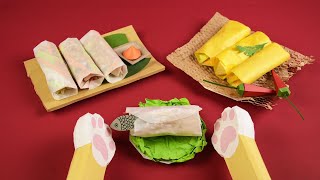 Stop Motion Cooking ASMR - How to make paper spring roll &  Behind-the-scenes footage  ペーパースプリングロール