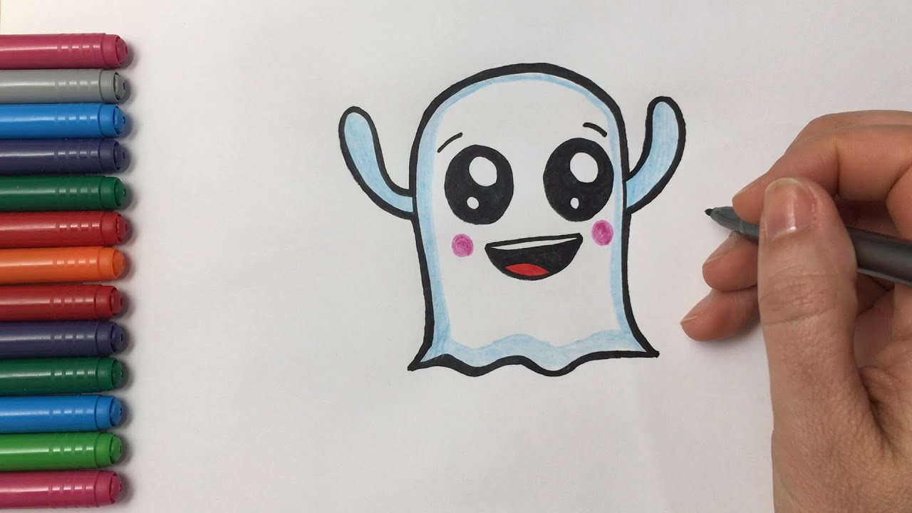 Como desenhar Fantasminha de Halloween fofo Kawaii ❤ Desenhos