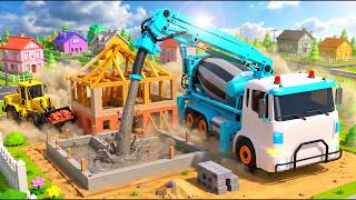 Super Concrete Pump Truck Builds a Brand-New House! | Construction Vehicles screenshot 5