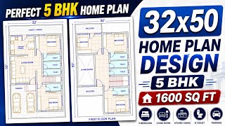 32x50 ft House Plan 5 BHK ( 1600 Sp.ft.)