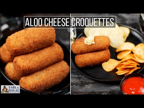 aloo cheese croquettes recipe | potato and cheese rolls | आलू चीज क्रोकेट्स रेसिपी | cafe style | | Tarla Dalal