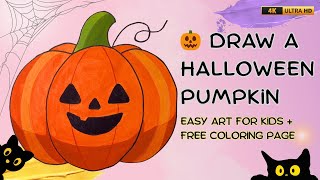 How to Draw a Halloween Pumpkin 🎃 | Easy & Fun Art for Kids   Free Coloring Page