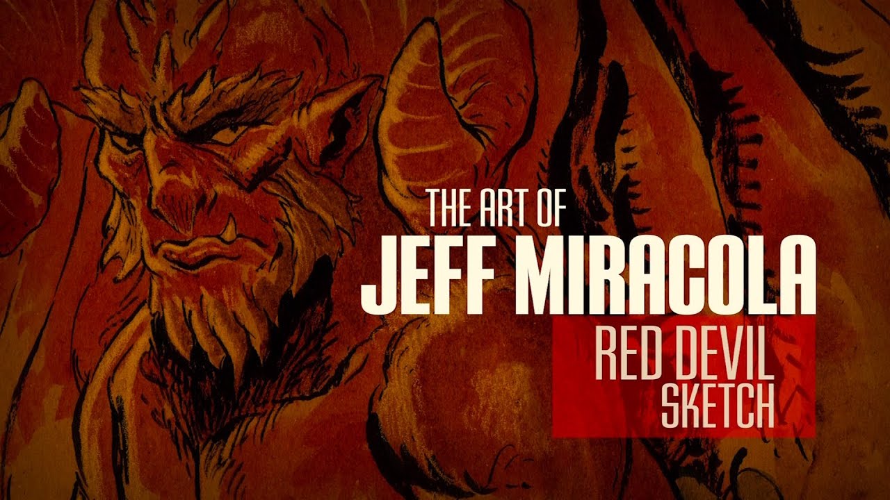 Red Devil mixed media sketch by fantasy artist Jeff Miracola