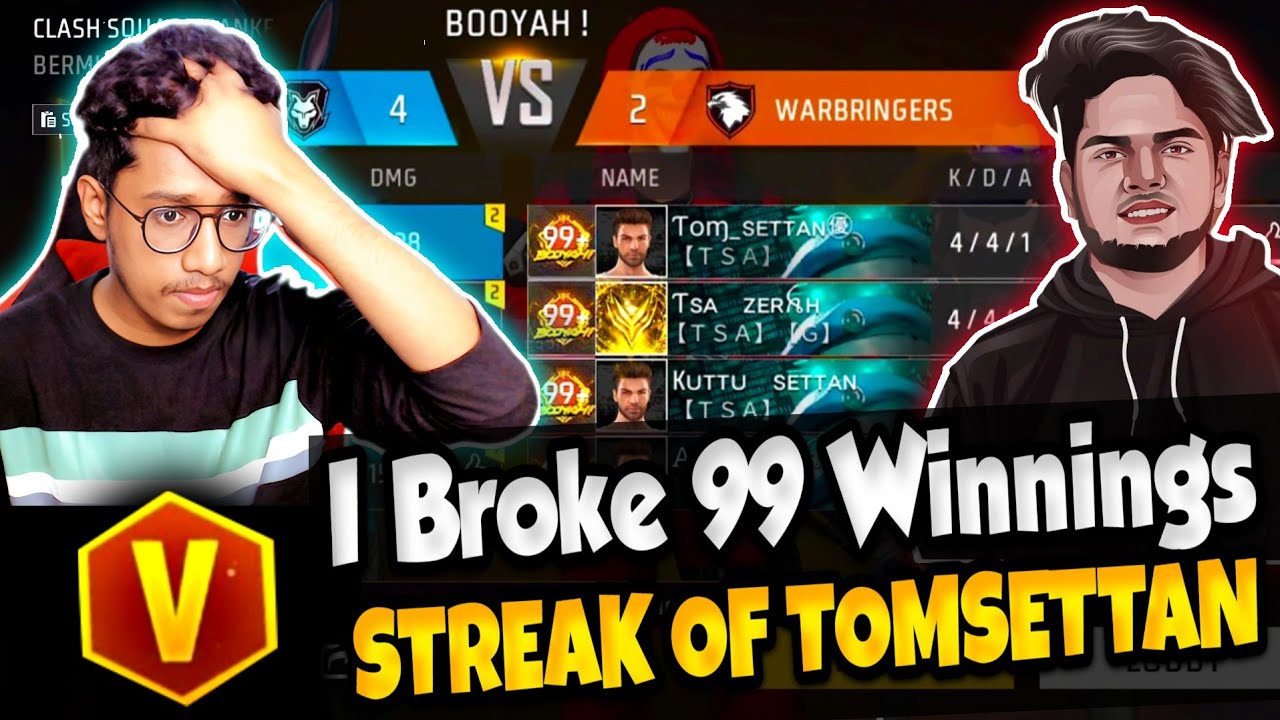 Breaking 99 Winnings Streak Of Tom Settan 😱 Angry | Freefire India