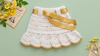 كروشيه تنورة وشورط صيفي بناتي 2026 (بلوزة +شورط+تنورة)Luxury Crochet Baby Set Tutorial