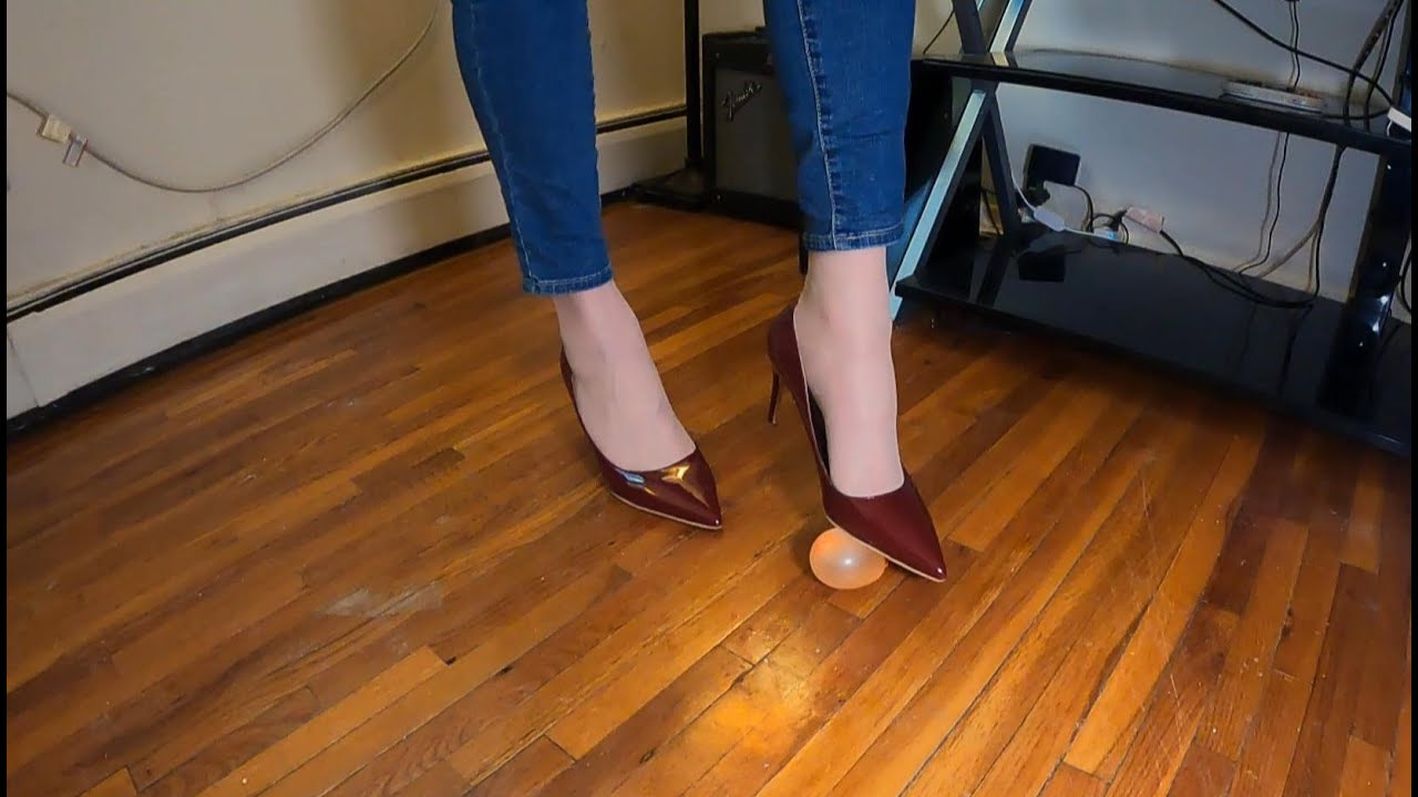 High Heel Shoe Play with a Water Balloon ASMR Heel Sounds on Wooden