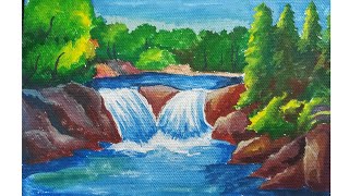 poster scenery painting landscape waterfall canvas