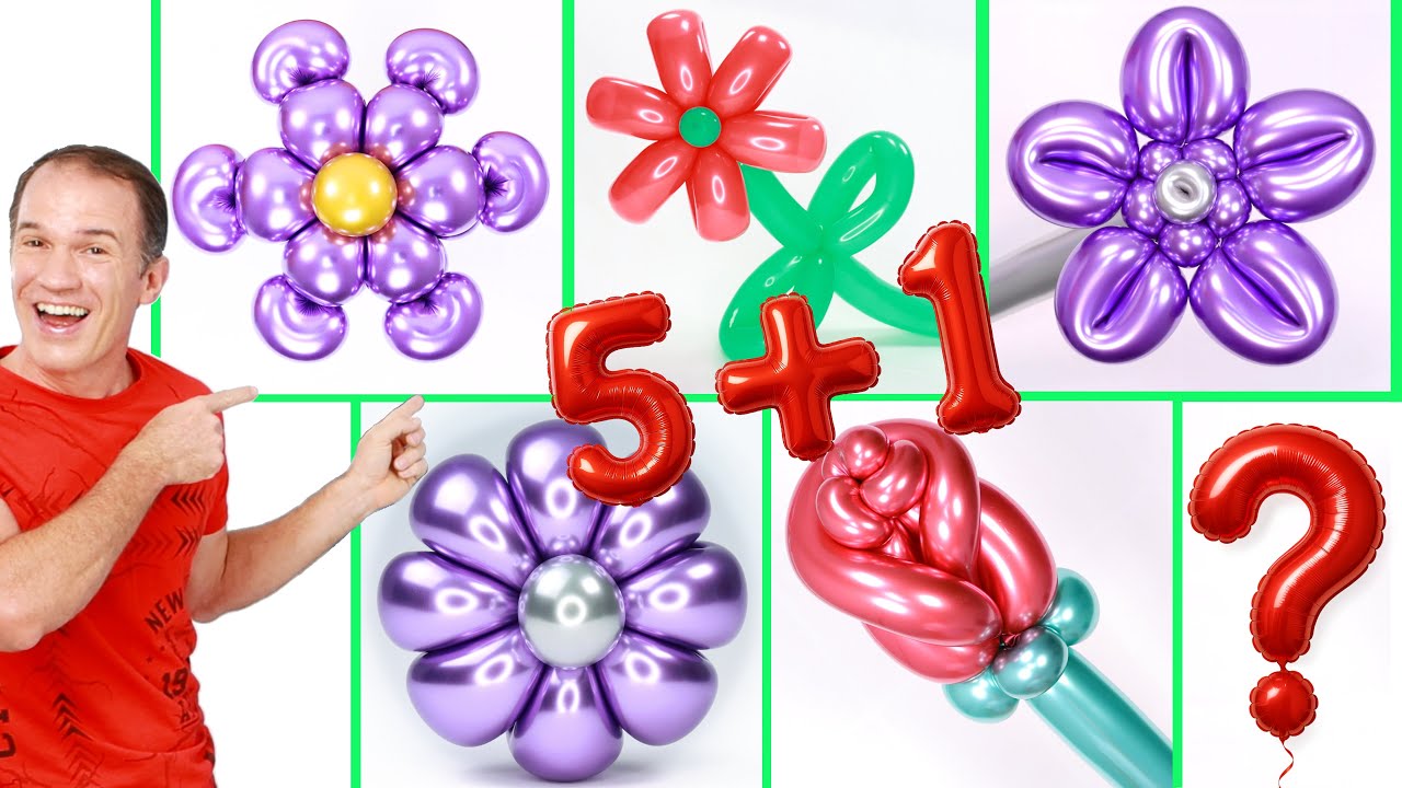 🌸 5 FLORES CON GLOBOS ( mas una 😉) como hacer una flor con globos 😍Figuras con globos y  globoflexia