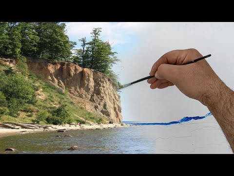 Видео: Научитесь по-новому рисовать облака, скалы и морские волны в пейзажах.