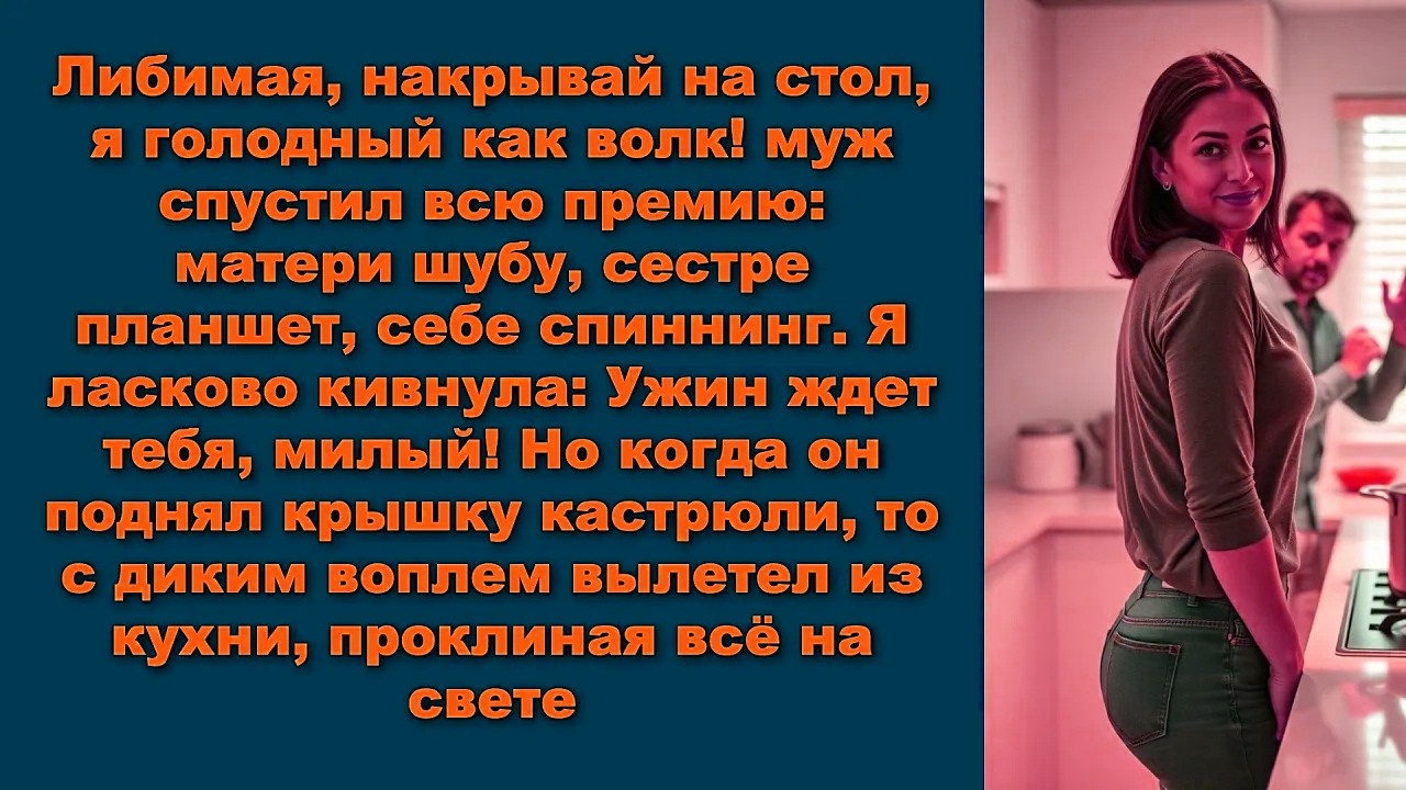 Либимая, накрывай на стол, я голодный как волк! муж спустил всю премию: матери шубу, сестре планшет