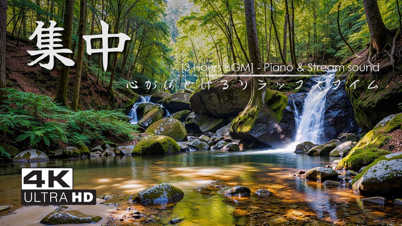 【Study BGM / Nature Sound】穏やかな清流とピアノメロディー｜勉強・作業に集中したいときに