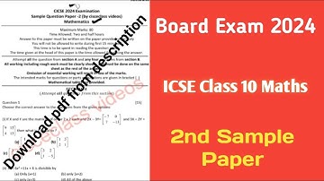 Board Exam 2024 | ICSE Class 10 Maths | sample paper 2nd| Download PDF |