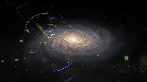 Stellar streams of galaxies merging with the Milky Way (colour coded)