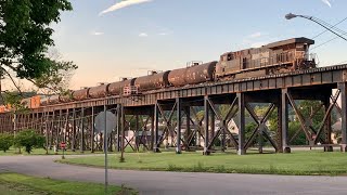 Trains Crossing Massive RR Bridge From West Virginia To Ohio, Coal Train Gives Locomotives A Workout