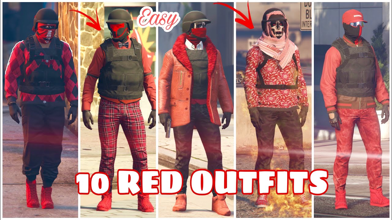 10 GTA 5 ONLINE (RED EDITION!) EASY OUTFIT! Using Clothing Glitches ...