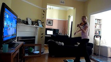 Lara plays Dance Dance Revolution (DDR) and violin at the same time!!