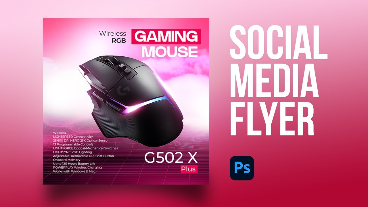 Social Media Flyer Design for Gaming Mouse Promo | Product Manipulation & Color Balance