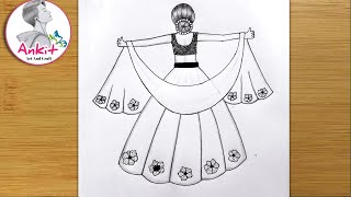 How to draw a girl with lehenga / girl drawing / how to draw a girl in beautiful traditional dress