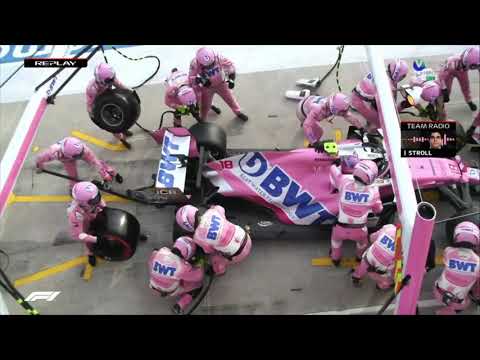 Lance Stroll incident under his pit stop. Hits mechanic. Emilia Romagna GP, 2020.