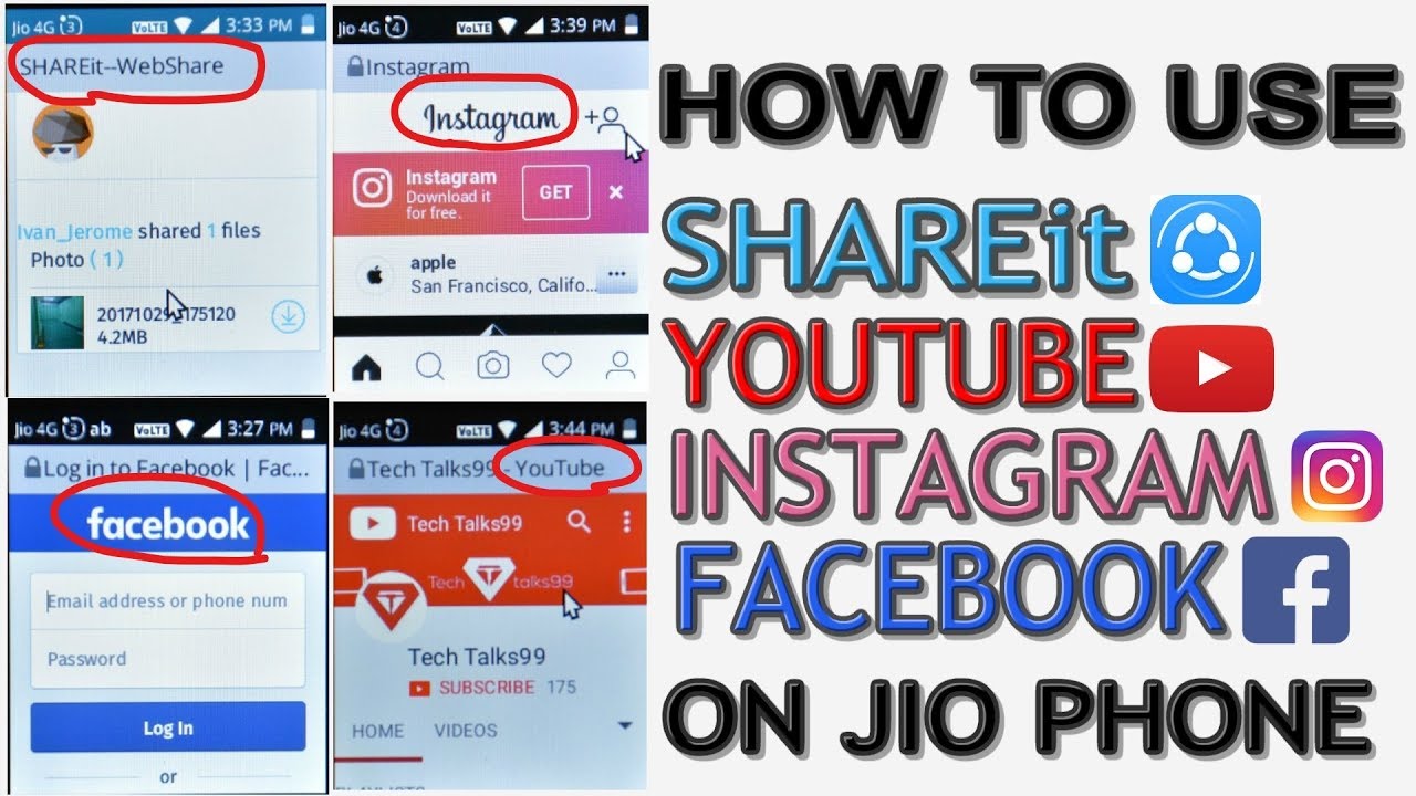 How to use SHAREit | Instagram | Facebook | Youtube on Jio Phone