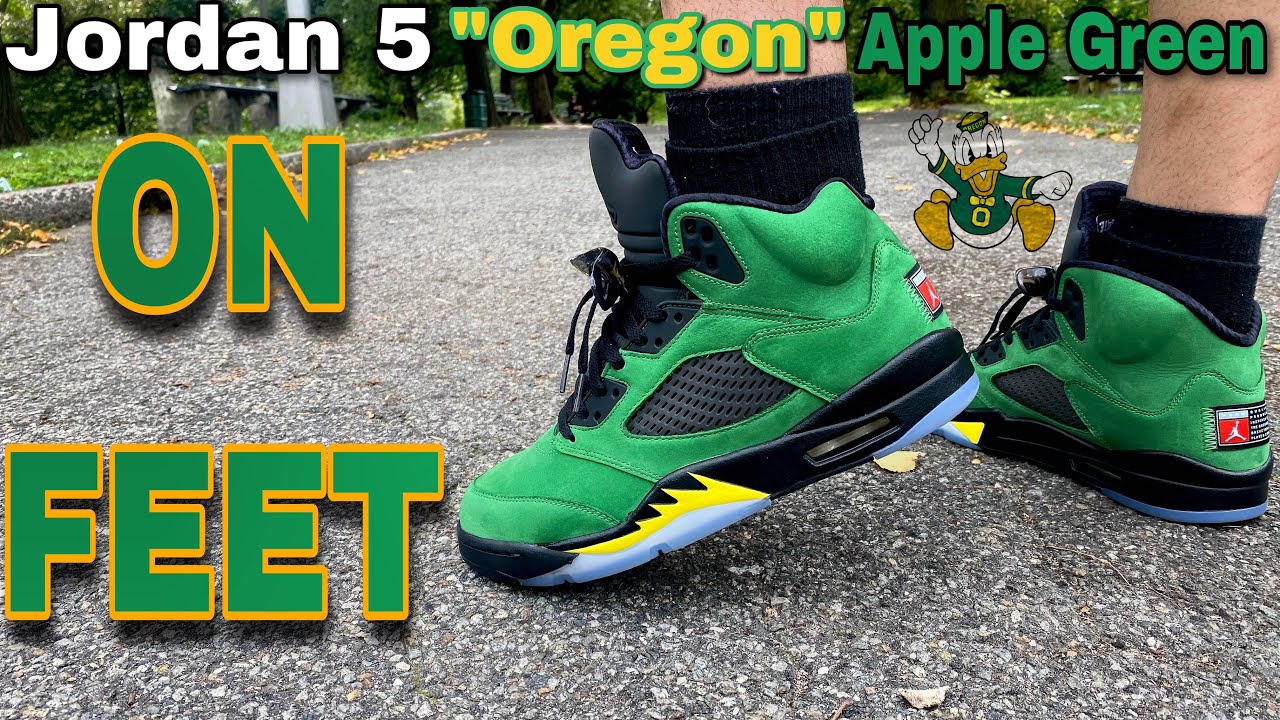 Jordan 5 “Oregon” Apple Green ON FEET 