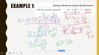 3.5 Notes:  Solving Nonlinear Systems of Equations Using Elimination
