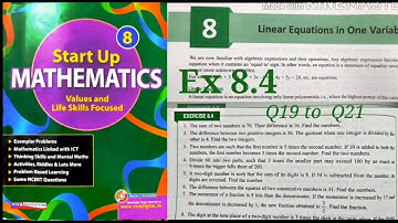 Linear Equation in One Variable|Exercise 8.4 Q19 to Q21 class 8 Start up Mathematics |Rajmith Study