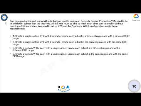 Q50. You have production and test workloads that you want to deploy on Compute Engine. Production