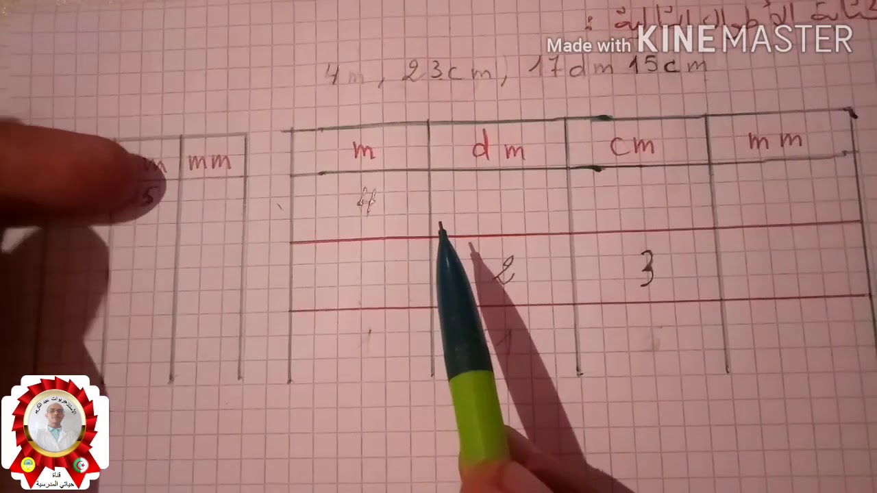 ابسط شرح لوضع الاطوال في الجدول  للسنة الثالثة والرابعة