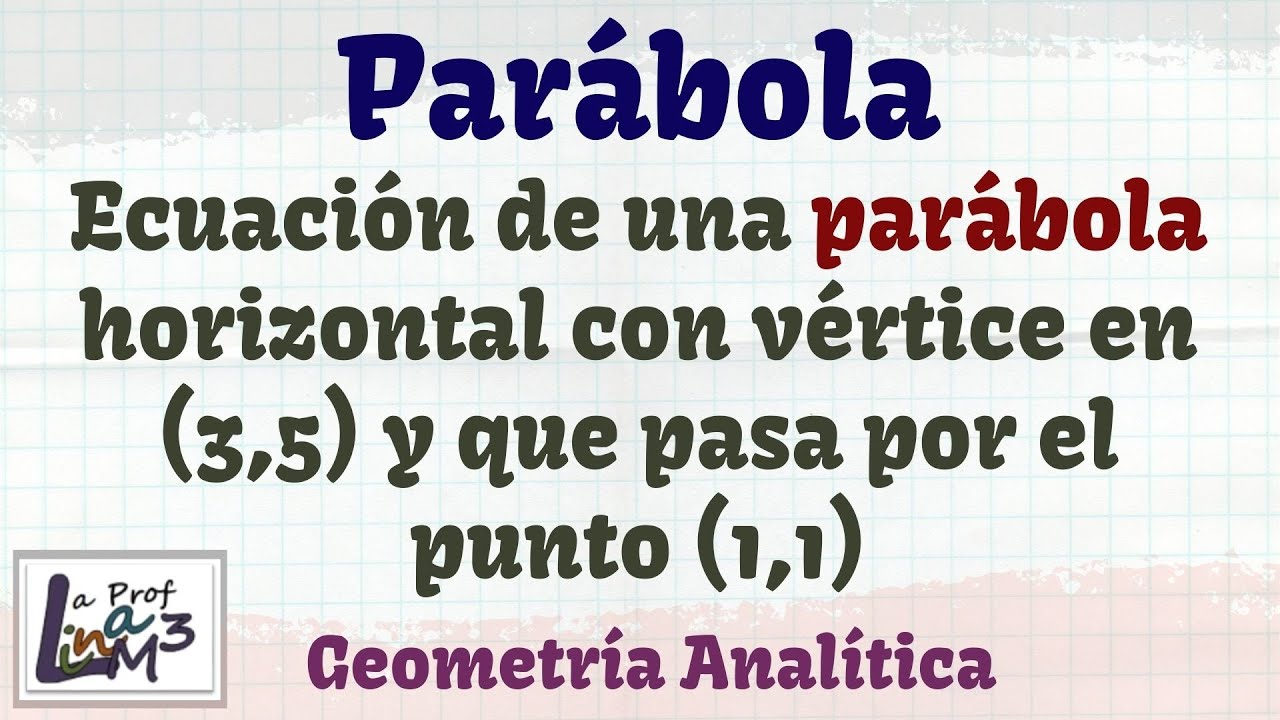 Ecuación de una PARÁBOLA horizontal con vértice (3,5) y que pasa por (1,1) | La Prof Lina M3